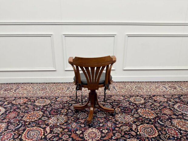 Klassiek-Engels-Antiek-Oud-Vintage-Chesterfield-Thonet-Bureaustoel-Desk-Chair