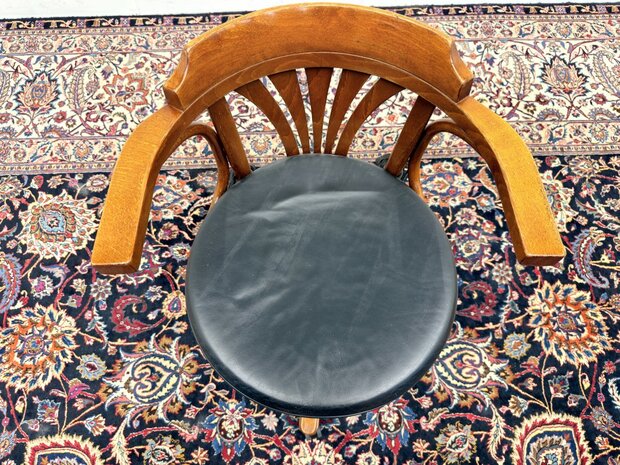 Klassiek-Engels-Antiek-Oud-Vintage-Chesterfield-Thonet-Bureaustoel-Desk-Chair