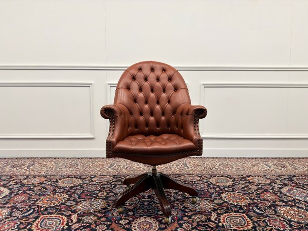 Klassiek-Engels-Oud-Antiek-Vintage-Wade-Chesterfield-Bureaustoel-Director-Chair