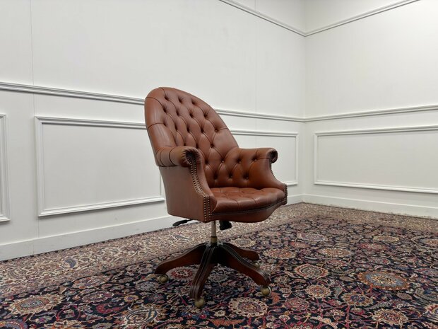 Klassiek-Engels-Oud-Antiek-Vintage-Wade-Chesterfield-Bureaustoel-Director-Chair