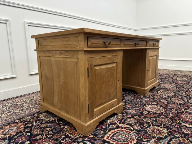 Klassiek-Engels-Antiek-Oud-Vintage-Chesterfield-Teak-Bureau-Desk-Bruin-Leder