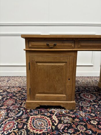 Klassiek-Engels-Antiek-Oud-Vintage-Chesterfield-Teak-Bureau-Desk-Bruin-Leder
