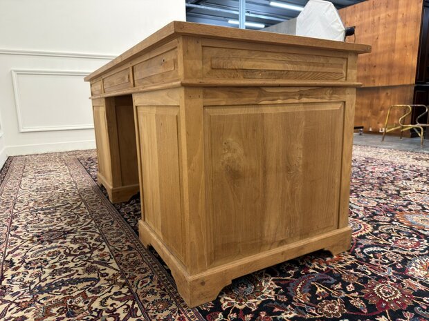 Klassiek-Engels-Antiek-Oud-Vintage-Chesterfield-Teak-Bureau-Desk-Bruin-Leder