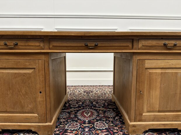 Klassiek-Engels-Antiek-Oud-Vintage-Chesterfield-Teak-Bureau-Desk-Bruin-Leder