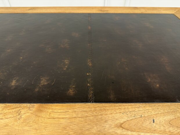 Klassiek-Engels-Antiek-Oud-Vintage-Chesterfield-Teak-Bureau-Desk-Bruin-Leder