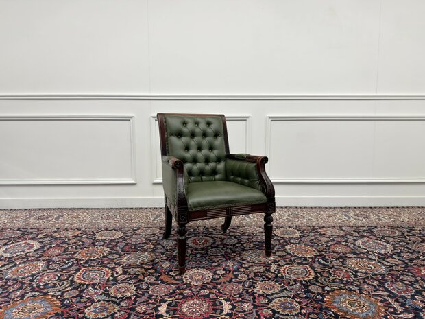 Klassiek-Engels-Antiek-Oud-Vintage-Chesterfield-Bureaustoel-Fauteuil-Stoel