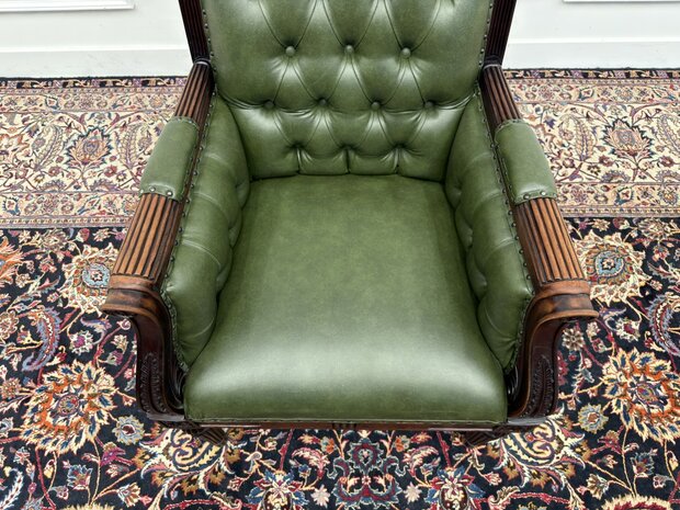 Klassiek-Engels-Antiek-Oud-Vintage-Chesterfield-Bureaustoel-Fauteuil-Stoel