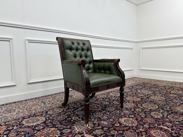 Klassiek-Engels-Antiek-Oud-Vintage-Chesterfield-Bureaustoel-Fauteuil-Stoel