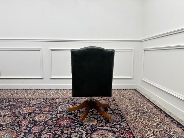 Klassiek-Engels-Antiek-Oud-Vintage-Chesterfield-Groene-Bureaustoel-President-Chair