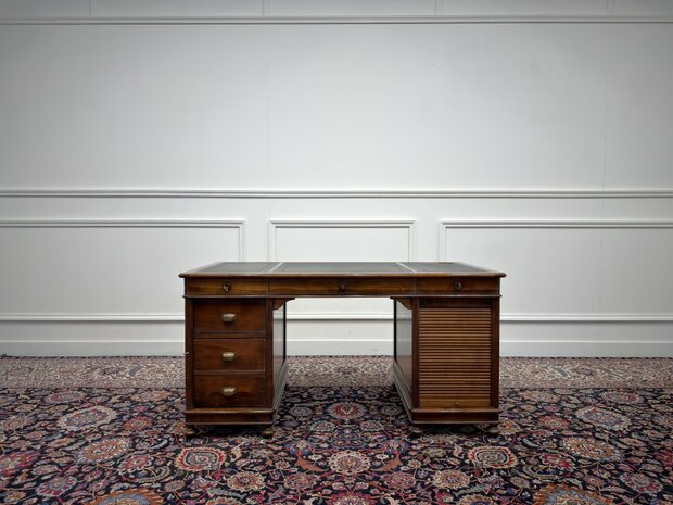 Klassiek-Antiek-Oud-Italiaans-Assi-D'asolo-Bureau-Desk-Kersenhout-Zwart-Leder