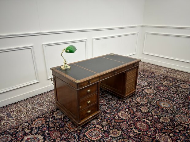 Klassiek-Antiek-Oud-Italiaans-Assi-D'asolo-Bureau-Desk-Kersenhout-Zwart-Leder