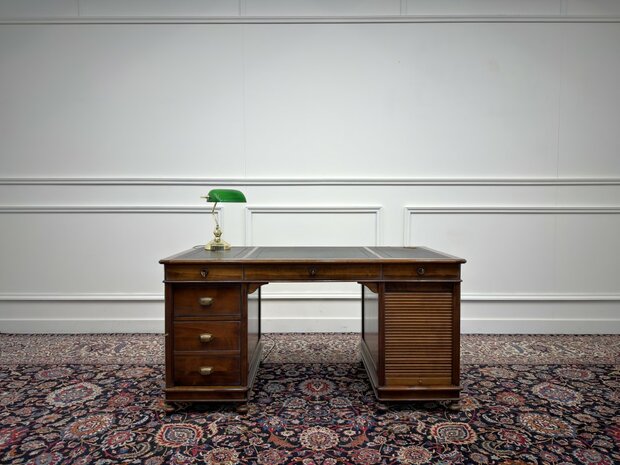 Klassiek-Antiek-Oud-Italiaans-Assi-D'asolo-Bureau-Desk-Kersenhout-Zwart-Leder