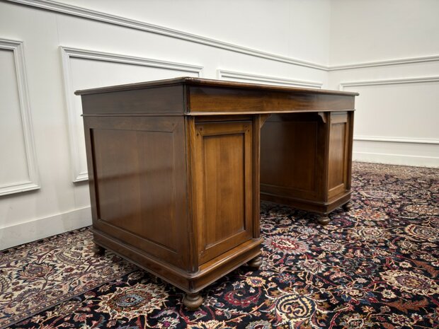 Klassiek-Antiek-Oud-Italiaans-Assi-D'asolo-Bureau-Desk-Kersenhout-Zwart-Leder