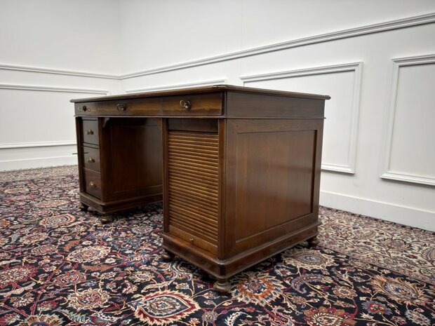 Klassiek-Antiek-Oud-Italiaans-Assi-D'asolo-Bureau-Desk-Kersenhout-Zwart-Leder