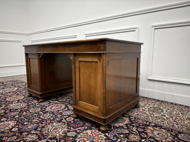 Klassiek-Antiek-Oud-Italiaans-Assi-D'asolo-Bureau-Desk-Kersenhout-Zwart-Leder
