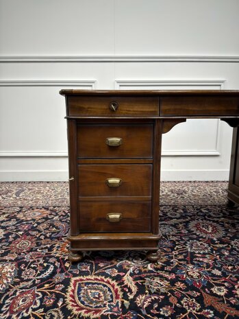 Klassiek-Antiek-Oud-Italiaans-Assi-D'asolo-Bureau-Desk-Kersenhout-Zwart-Leder