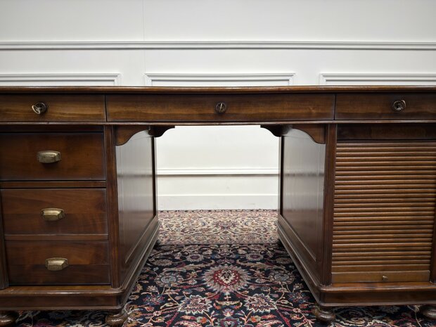 Klassiek-Antiek-Oud-Italiaans-Assi-D'asolo-Bureau-Desk-Kersenhout-Zwart-Leder