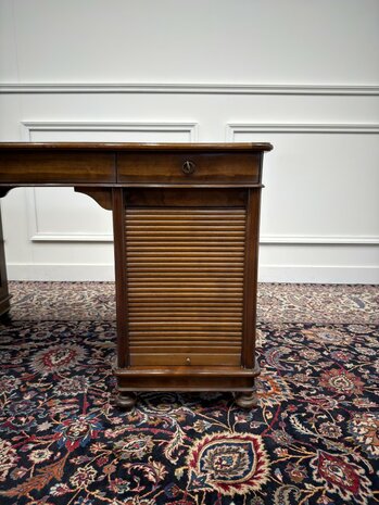 Klassiek-Antiek-Oud-Italiaans-Assi-D'asolo-Bureau-Desk-Kersenhout-Zwart-Leder