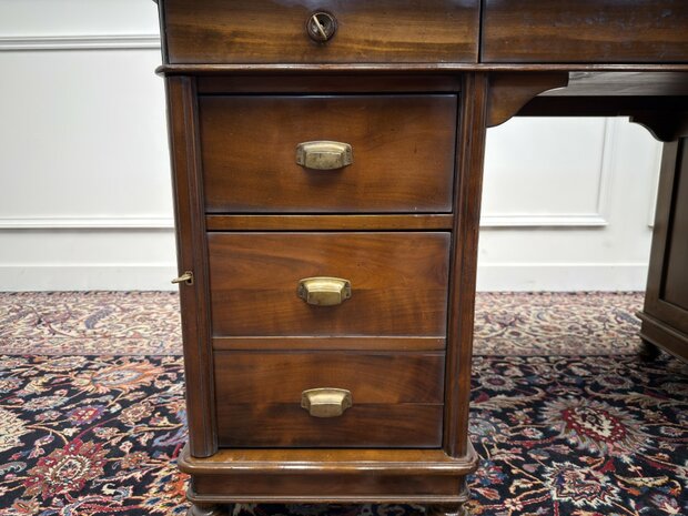 Klassiek-Antiek-Oud-Italiaans-Assi-D'asolo-Bureau-Desk-Kersenhout-Zwart-Leder