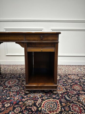 Klassiek-Antiek-Oud-Italiaans-Assi-D'asolo-Bureau-Desk-Kersenhout-Zwart-Leder