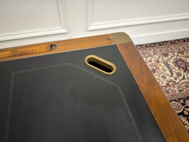 Klassiek-Antiek-Oud-Italiaans-Assi-D'asolo-Bureau-Desk-Kersenhout-Zwart-Leder