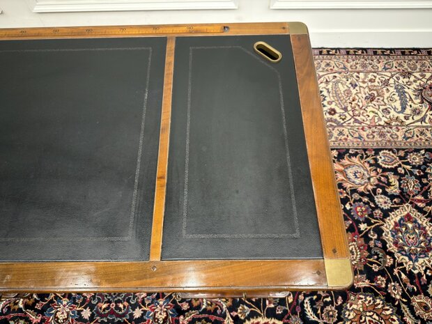 Klassiek-Antiek-Oud-Italiaans-Assi-D'asolo-Bureau-Desk-Kersenhout-Zwart-Leder
