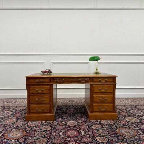 Klassiek-Engels-Antiek-Oud-Vintage-Origineel-Globe-Wernicke-Bureau-Desk-Groen-Leder