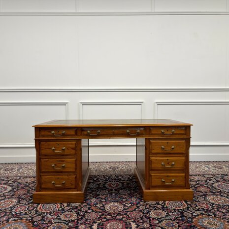 Klassiek-Engels-Antiek-Oud-Vintage-Origineel-Globe-Wernicke-Bureau-Desk-Groen-Leder