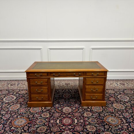 Klassiek-Engels-Antiek-Oud-Vintage-Origineel-Globe-Wernicke-Bureau-Desk-Groen-Leder