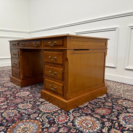 Klassiek-Engels-Antiek-Oud-Vintage-Origineel-Globe-Wernicke-Bureau-Desk-Groen-Leder