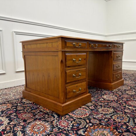 Klassiek-Engels-Antiek-Oud-Vintage-Origineel-Globe-Wernicke-Bureau-Desk-Groen-Leder