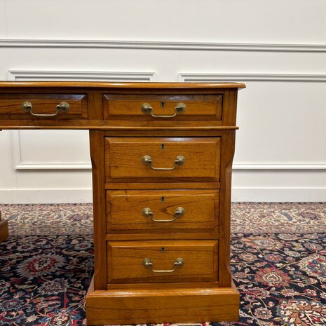 Klassiek-Engels-Antiek-Oud-Vintage-Origineel-Globe-Wernicke-Bureau-Desk-Groen-Leder