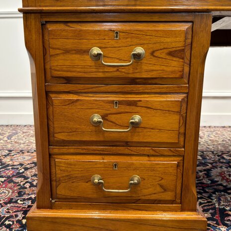 Klassiek-Engels-Antiek-Oud-Vintage-Origineel-Globe-Wernicke-Bureau-Desk-Groen-Leder
