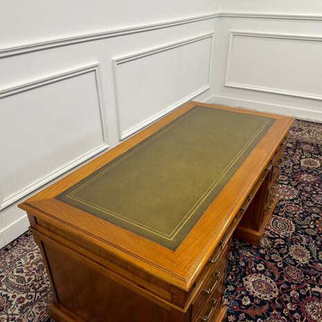Klassiek-Engels-Antiek-Oud-Vintage-Origineel-Globe-Wernicke-Bureau-Desk-Groen-Leder