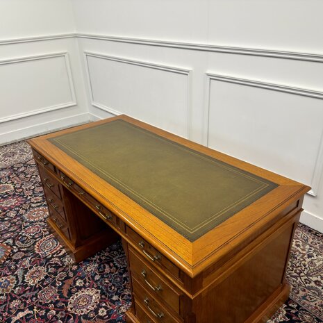 Klassiek-Engels-Antiek-Oud-Vintage-Origineel-Globe-Wernicke-Bureau-Desk-Groen-Leder