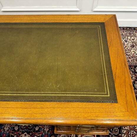 Klassiek-Engels-Antiek-Oud-Vintage-Origineel-Globe-Wernicke-Bureau-Desk-Groen-Leder