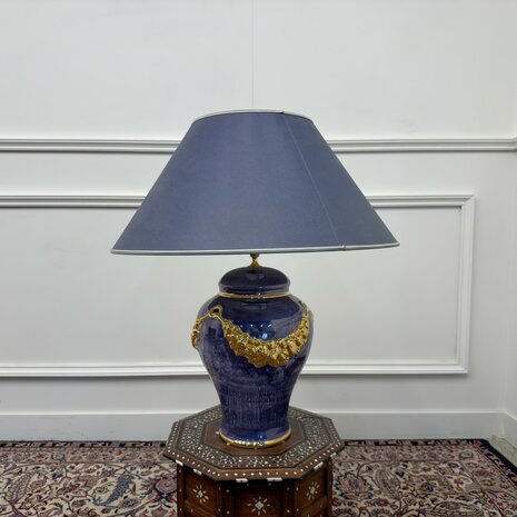 Antique French table lamp vase with gold ornaments