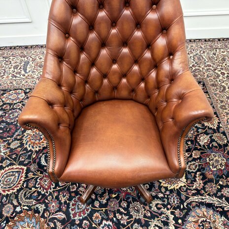 Klassiek-Engels-Antiek-Oud-Chesterfield-Bureaustoel-Stoel-Director-Directors-Chair