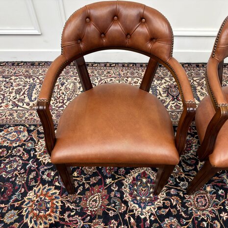 Klassiek-Engels-Antiek-Oud-Chesterfield-Bureaustoel-Stoel-Stoelen-Set