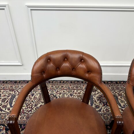 Klassiek-Engels-Antiek-Oud-Chesterfield-Bureaustoel-Stoel-Stoelen-Set