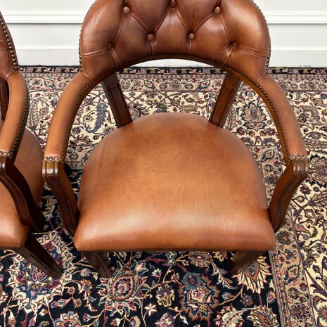 Klassiek-Engels-Antiek-Oud-Chesterfield-Bureaustoel-Stoel-Stoelen-Set