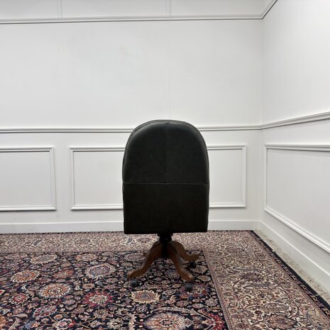 Klassiek-Antiek-Engels-Oud-Chesterfield-Bureaustoel-Desk-President-Chair-Groen-Leder