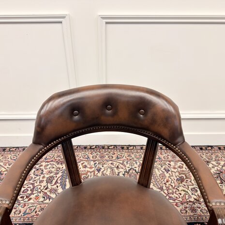 Set-Klassiek-Antiek-Engels-Oud-Chesterfield-Bureaustoel-Desk-President-Chair-Oxblood-Leder
