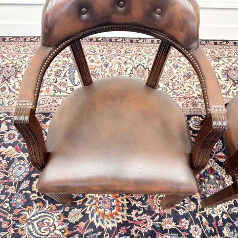 Set-Klassiek-Antiek-Engels-Oud-Chesterfield-Bureaustoel-Desk-President-Chair-Oxblood-Leder