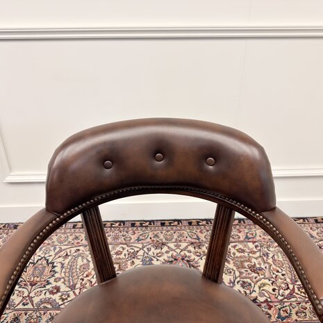 Set-Klassiek-Antiek-Engels-Oud-Chesterfield-Bureaustoel-Desk-President-Chair-Oxblood-Leder
