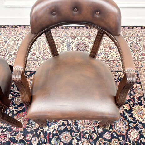 Set-Klassiek-Antiek-Engels-Oud-Chesterfield-Bureaustoel-Desk-President-Chair-Oxblood-Leder