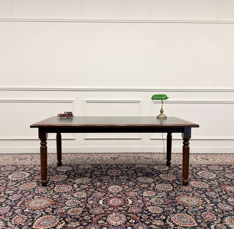 Klassiek-Antiek-Engels-Oud-Chesterfield-Bureau-Schrijftafel-Groen-Leder