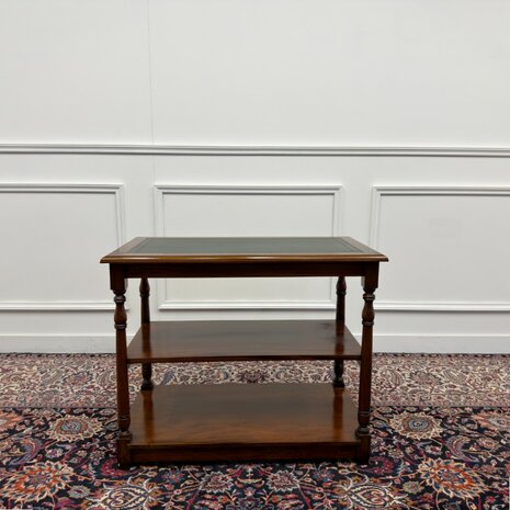 Klassiek-Engels-Antiek-Oud-Chesterfield-Vintage-Sidetable-Side-Table-Bijzettafel-Groen-Leder
