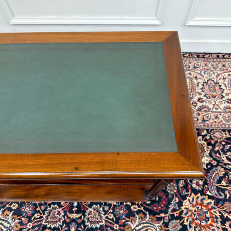 Klassiek-Engels-Antiek-Oud-Chesterfield-Vintage-Sidetable-Side-Table-Bijzettafel-Groen-Leder