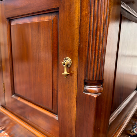 Klassiek-Engels-Antiek-Oud-Chesterfield-Vintage-Groot-Bureau-Partnerdesk-Desk-Bruin-Leder